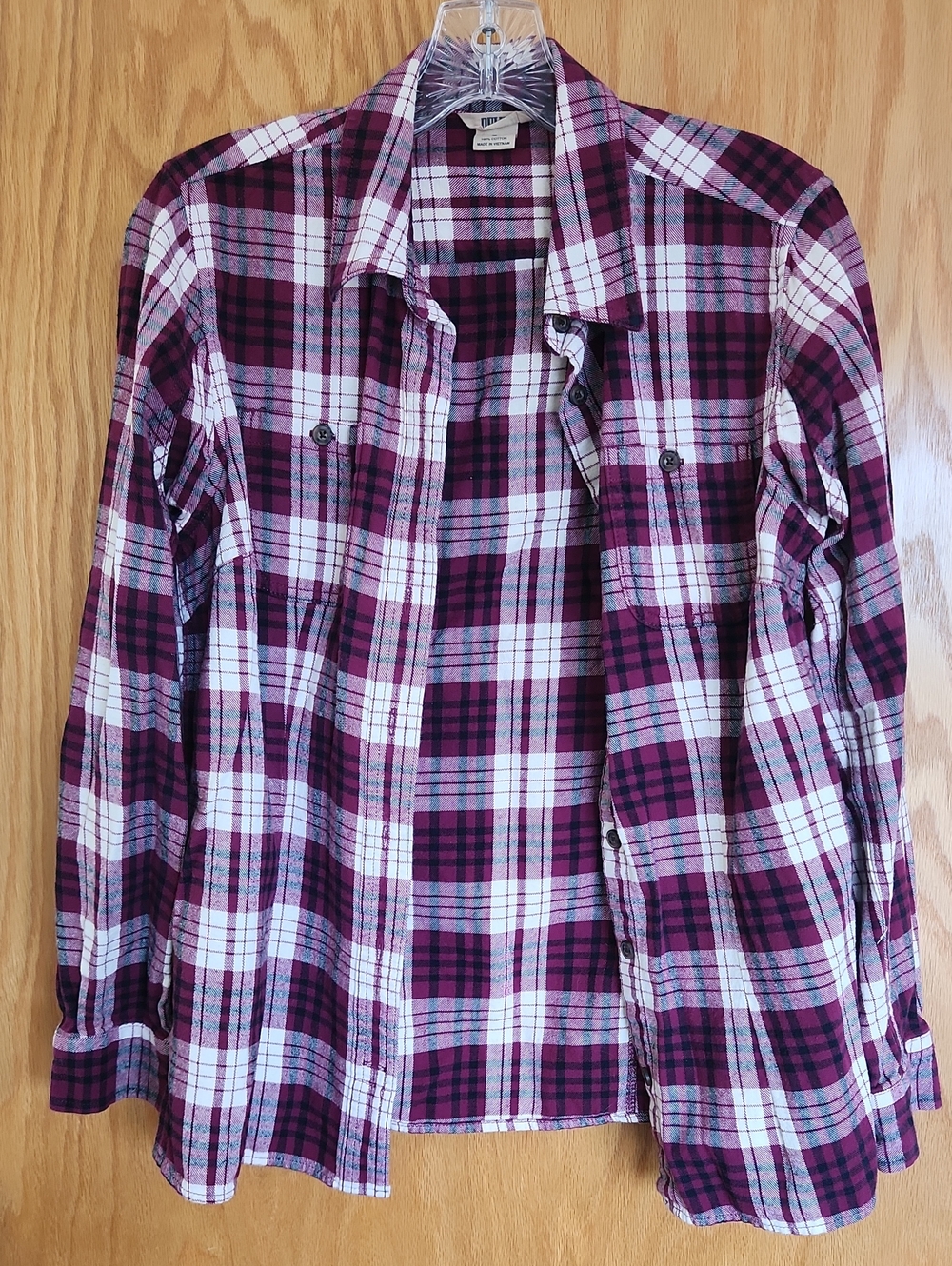 Duluth Trading Plaid Button-Up Shirt - Dark Fushia White Plaid Womens Small